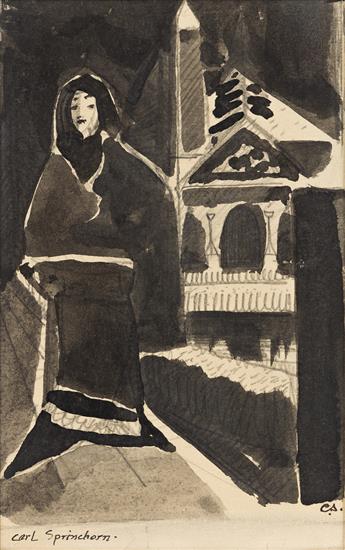 CARL SPRINCHORN (1887-1971) Three brush and ink and wash drawings.